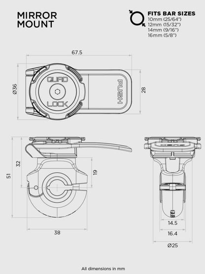 Quad Lock Moto - Mirror Mount HLT Factory