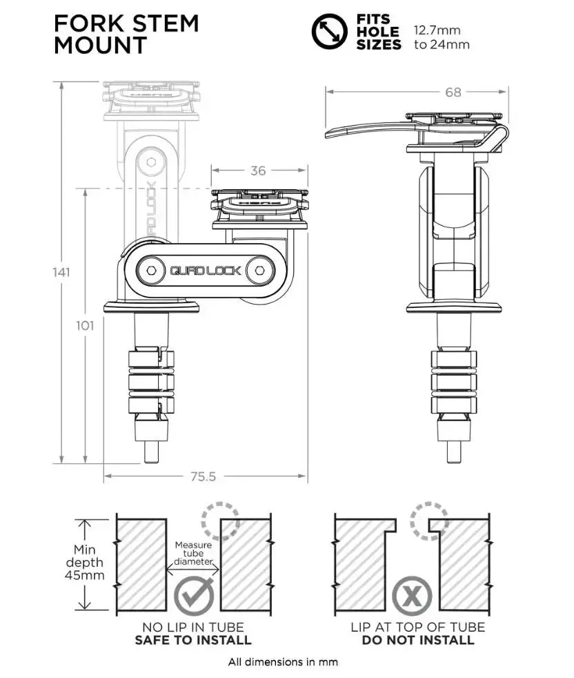 Quad Lock ‌Moto Universal Fork Stem HLT Factory
